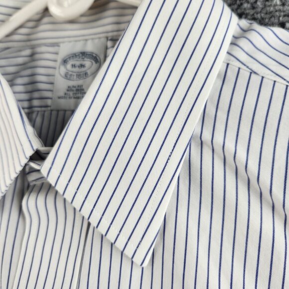 Brooks Brothers Non-Iron Blue 16 36 Cotton Point Slim Striped Shirt Button Up - Picture 4 of 16